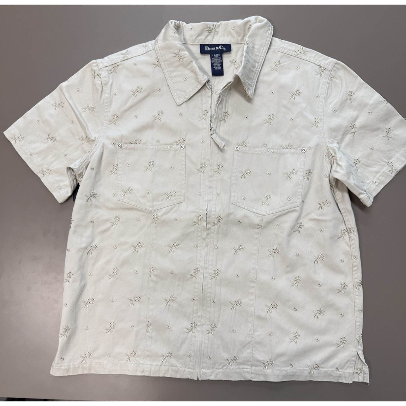 Vintage Embroidered Zip Top Women’s Large Cottagecore Grannycore Y2k Floral